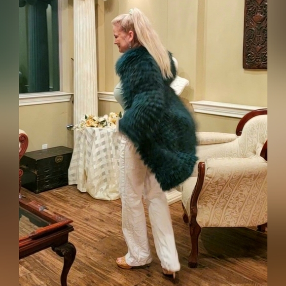 Green & Black Knitted Fox Fur Coat NWT - Picture 3 of 17